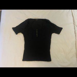 NWOT J. Crew Black Ribbed Scoop Neck T-Shirt Medium